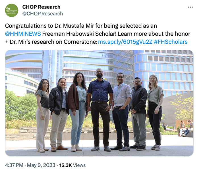 Posts about Dr. Mir's designation as a Howard Hughes Medical Institute (HHMI) Freeman Hrabowski Scholar ranked high in engagements from our followers.