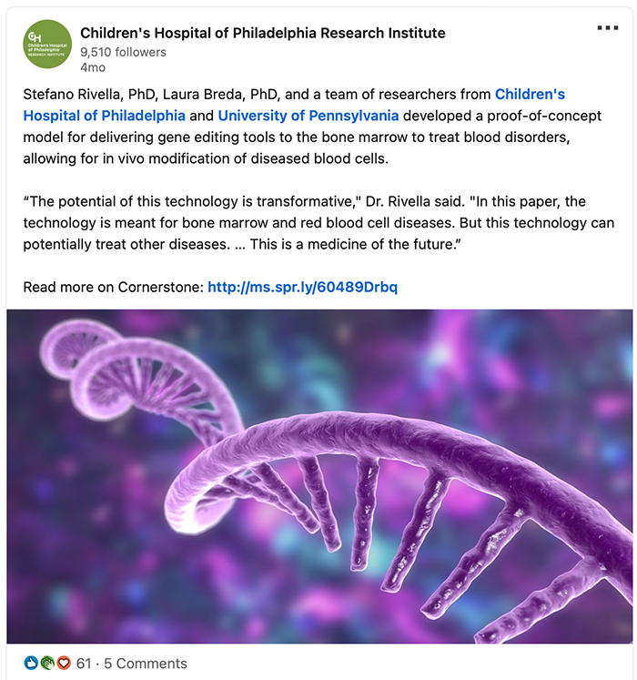 On social media, posts about Dr. Rivella's Science study were met with many comments, likes, and shares.